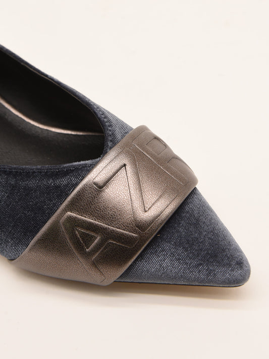 AZR Grey Velvet Ballerinas with Metallic Detail