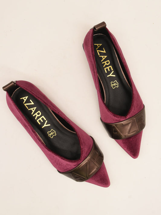 Pink Velvet Ballerinas with Metallic Detail AZR