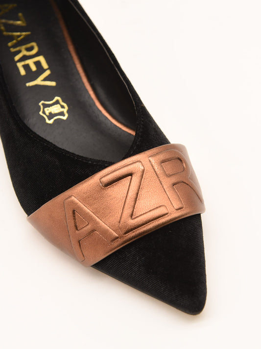 Black Velvet Ballerinas with Metallic Detail AZR