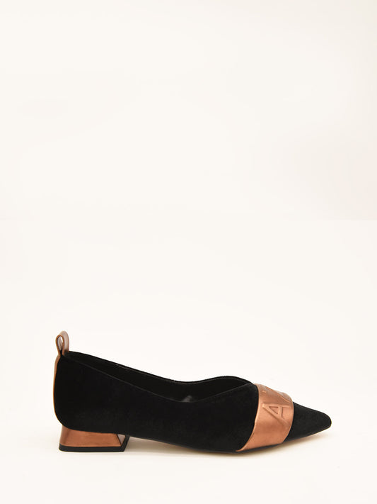 Black Velvet Ballerinas with Metallic Detail AZR