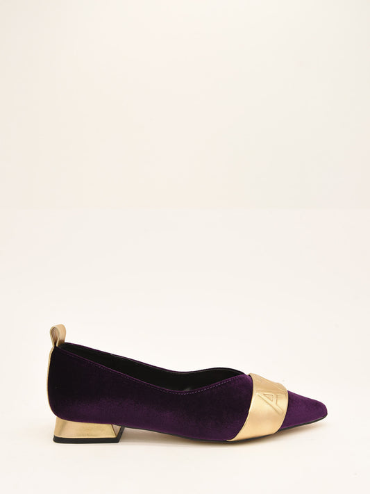 Purple Velvet Ballerinas with Metallic Detail AZR