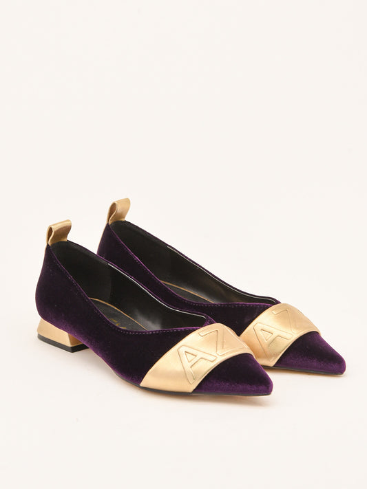 Purple Velvet Ballerinas with Metallic Detail AZR