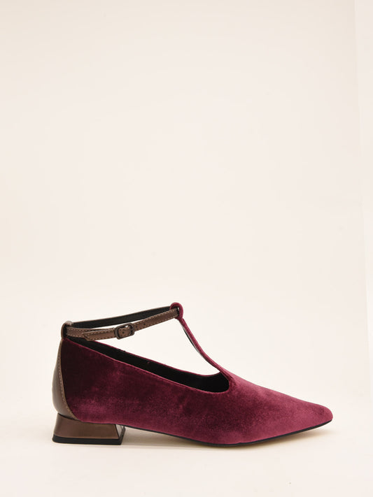 Pink Velvet Ballerinas with Metallic Strap