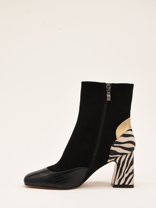 Art Deco Black and Gold Ankle Boots with Zebra Detailing