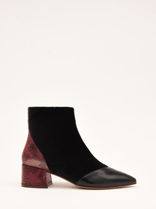 Black Ankle Boots with Snake Skin Detail on the Heel