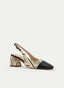 BEIGE AND BLACK slingback shoes with a medium heel