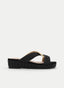 Flat black and beige raffia sandals with platform