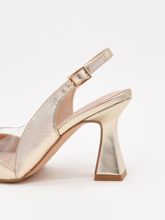 Sandalias Planas Sandalias Tacon Geometrico Zapatos Dorados Destalonados Con TacΓ³n GeomΓ©trico Y Vinilo