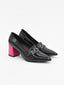 Zapato Negro con Tacón Fucsia y hebilla
