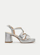 SANDALIA PLATA METALIZADA DE TACÓN ANCHO CON PLATAFORMA Y TIRAS ORGÁNICAS