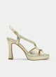 METALLIC GOLD HIGH-HEEL SANDAL WITH PLATFORM AND CROSSED STRAPS