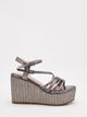 Sandalias de cuña plomo metalizadas con tiras finas y plataforma
