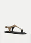 BEIGE FLAT LEATHER SANDAL WITH AMADA PINK T-STRAP