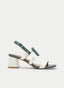 GREEN AND IVORY METALLIC WIDE HEEL SANDAL