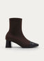 Brown Heel Boot with Patent Toe Cap.