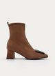 Taupe Ankle Boot with Wide Heel, Animal Print, and Buckle.