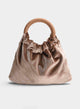 Velvet Taupe Party Bag with Ruched Handle.