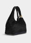 BOLSO NEGRO DE TERCIOPELO CON ASA ANUDADA Y DETALLE DORADO