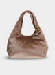 Borsa da sera taupe in velluto con manico rigido a catena.
