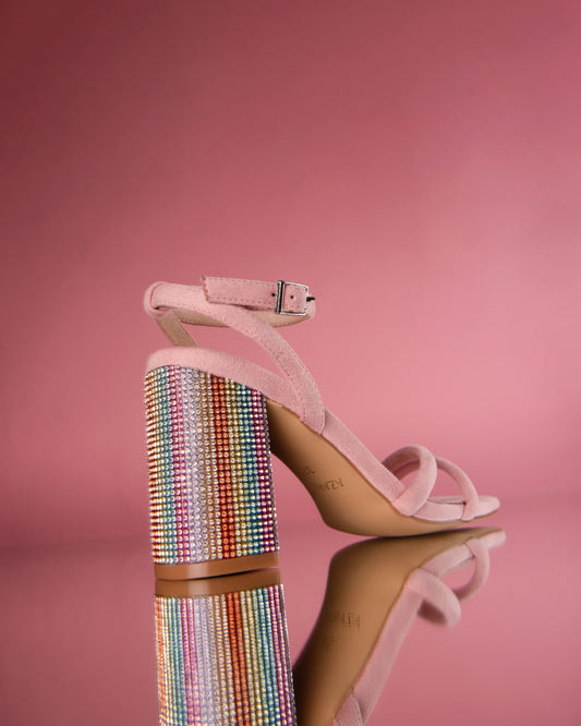 Pink sandal with rhinestone heel
