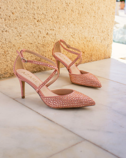 Chaussure rose avec strass et brides