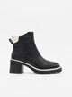Black Ankle Boots Woman With Width Heel and Beige Detail