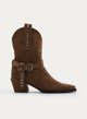 Taupe Cowboy Style Boot with Buckle.