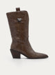 BOTA COWBOY TAUPE TACÓN MEDIO PUNTA FINA