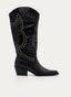 Black High Boot with Studs and Mid Heel