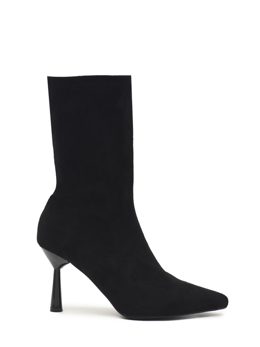 Sock-style ankle boots with thin heels in black