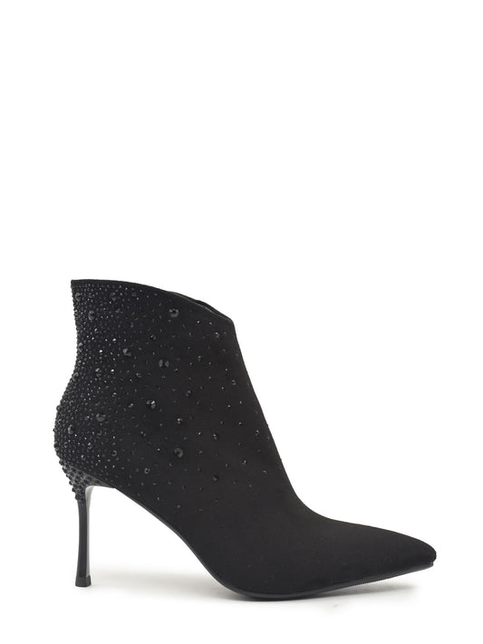 Women's thin-heeled ankle boot with rhinestones