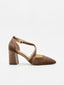 Taupe velvet shoes with cross strips
