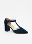 Zapato Elegante de Terciopelo Azul con tira en el empeine