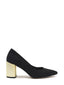 Black wide-heeled shoe in gold