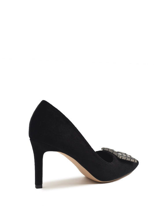 Black velvet shoe with jewel embellishment