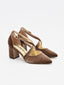 Taupe velvet shoes with cross strips