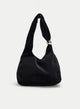 BOLSO NEGRO DE TERCIOPELO CON ASA ANUDADA Y DETALLE DORADO