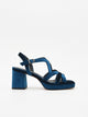 Blue Sandal velvet with wide heel and platform