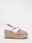 Sandalias de cuña rosa con tiras cruzadas