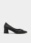Zapato de salón negro AZAREY de mujer con punta fina, tacón geométrico y hebilla decorativa texturizada
