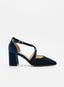 Zapatos de Terciopelo Azul con Tiras Cruzadas