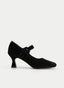 ZAPATO MERCEDITAS DE TERCIOPELO NEGRO TACÓN MEDIO