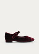 Burgundy velvet Mercedita flats with buckle.