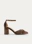 ZAPATOS DE SALÓN DE TERCIOPELO TAUPE CON CORREA AL TOBILLO