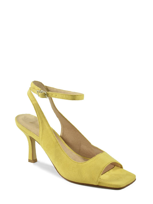 Yellow heeled sandal with strap and slingback heel