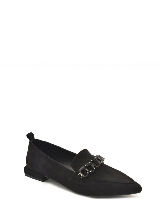 Zapato plano color negro con pedrería