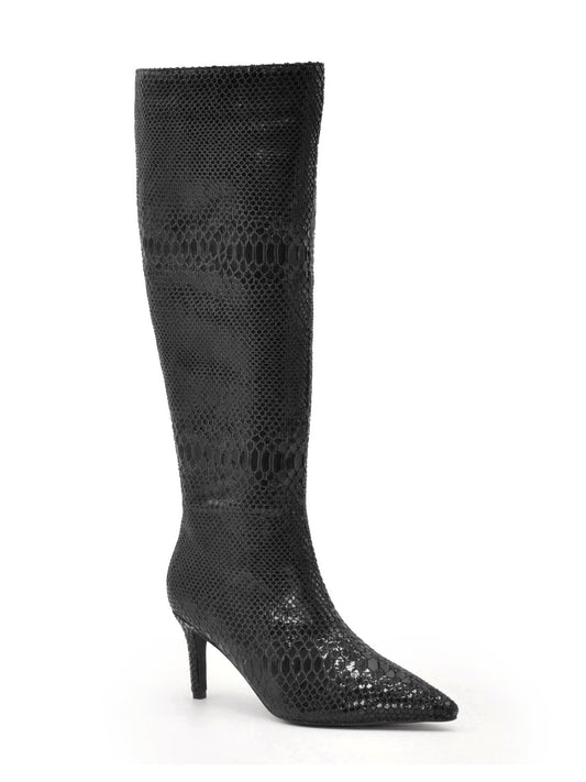 Black snake boot with thin heel