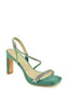 Sandalo con piattaforma verde con strisce di strass.
