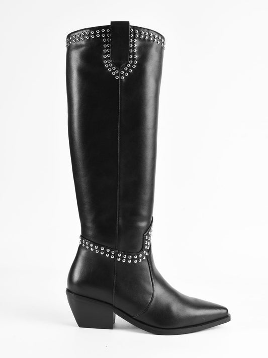 Black high boot with studs