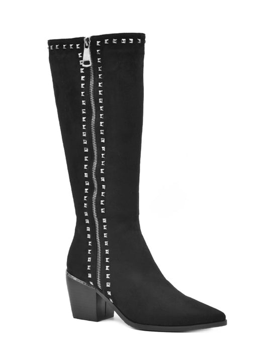 Black country-style boot with cane trim